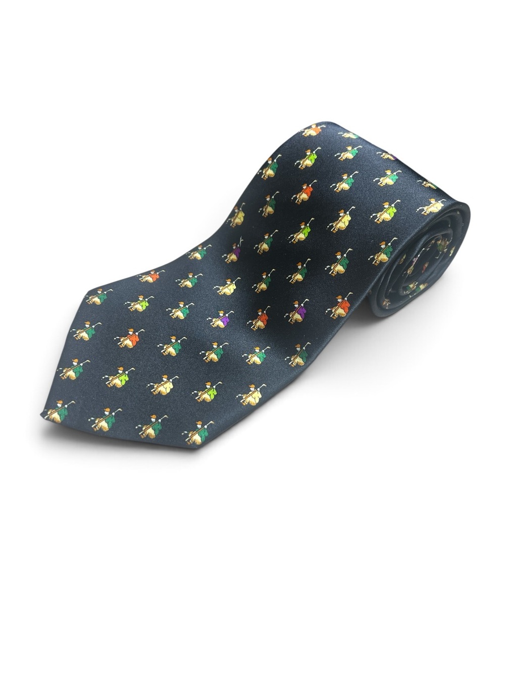 Golf Golfer Novelty Tie Zachary Wyatt Black‎ 100% Silk Made USA Vintage 58"